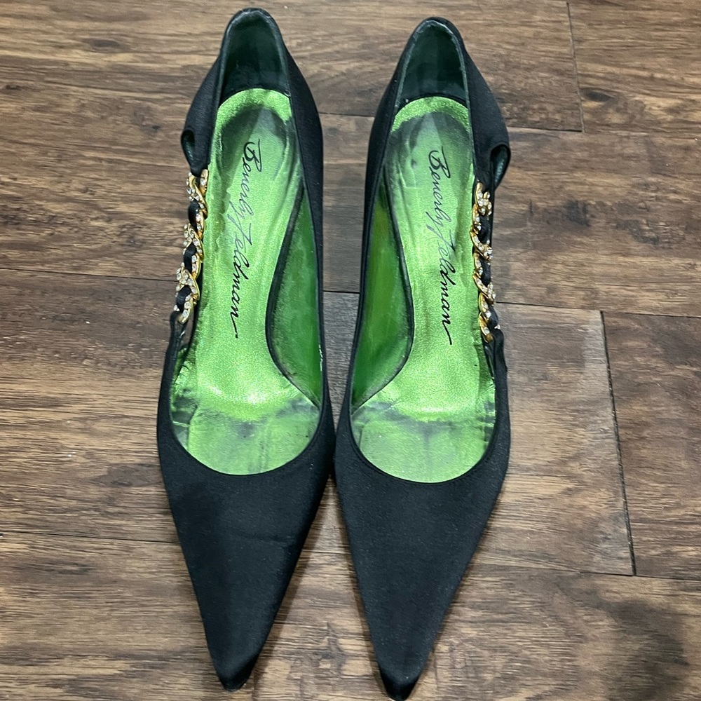 Beverly Feldman Vintage Black Satin Stilettos 80s Sz. 8.5
